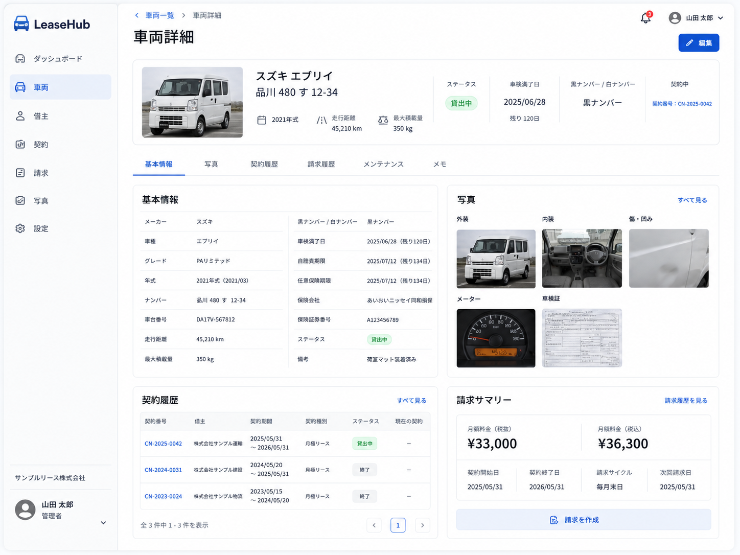 車両詳細画面