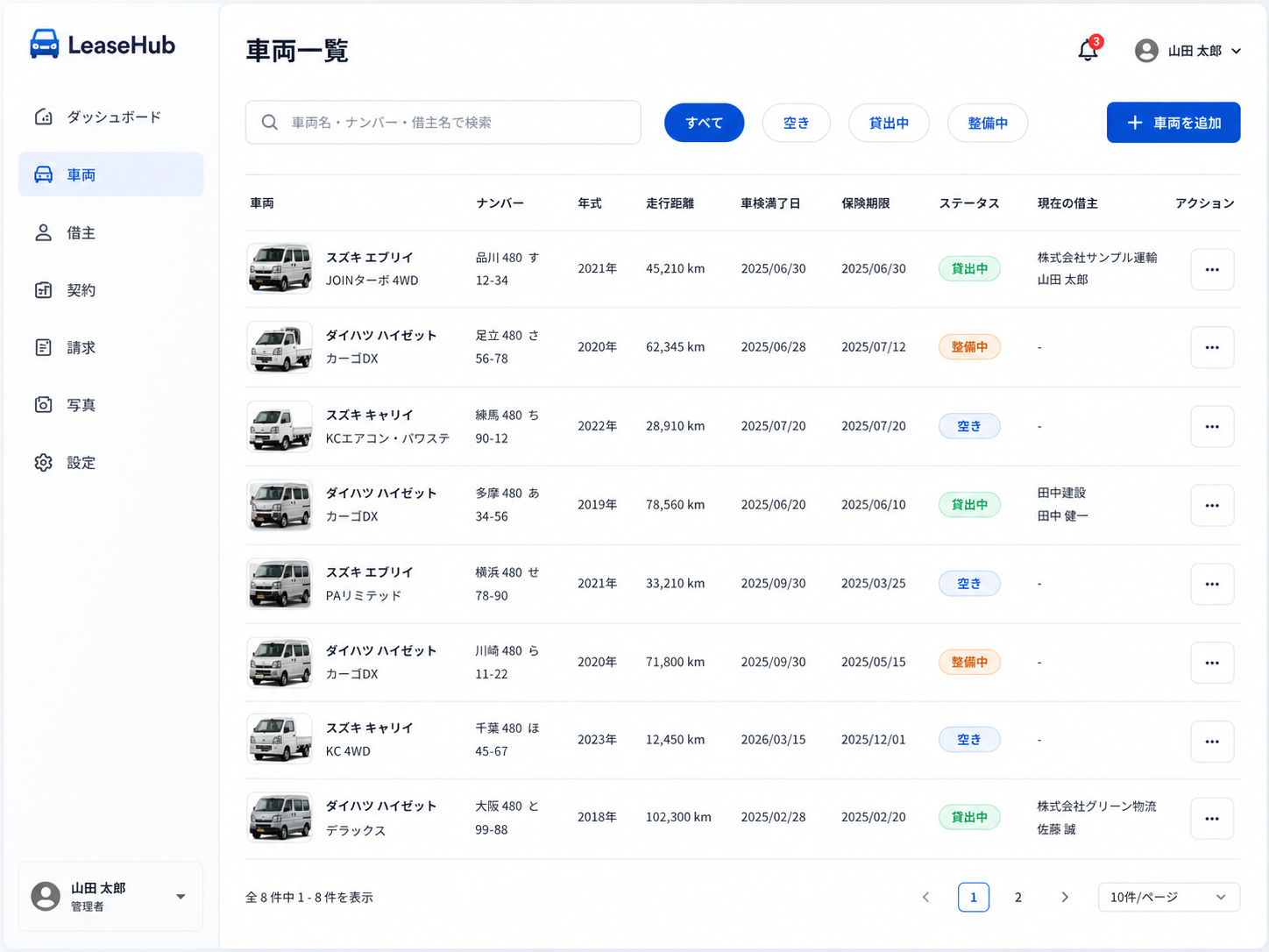 LeaseHub 車両一覧画面